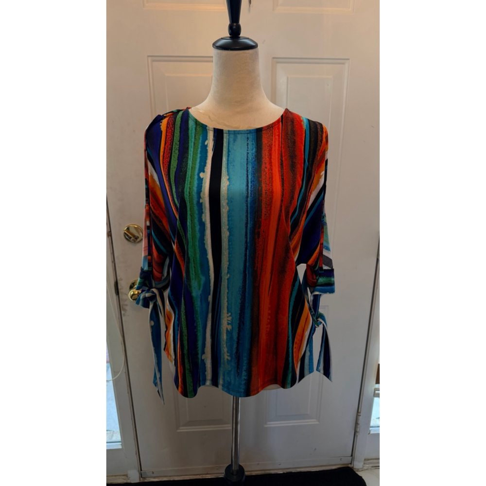 Women's Worthington Blouse S Multicolor Striped 3/4 Sleeve Top